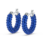 Tigris hoop earrings, Blue, Rhodium plated